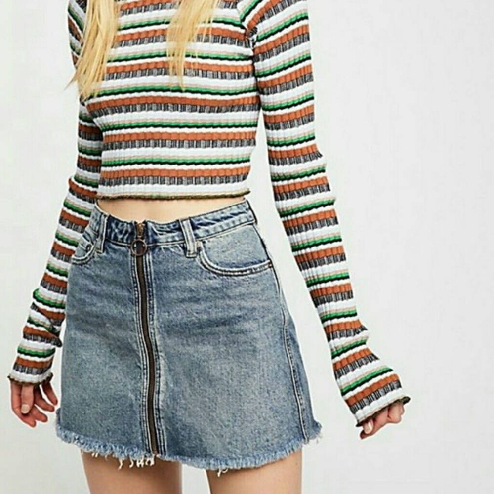 Free People Denim Zip It Up Mini Skirt Size 26